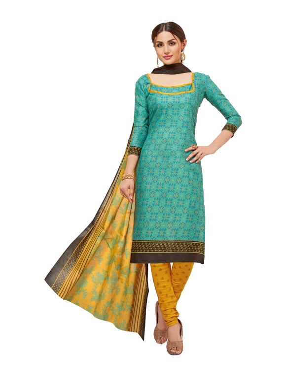 Viva N Diva Light Teal Colored Cotton Printed Salwar Suit Dress Material